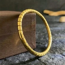 VKHK 1 件复古 18K 镀金不锈钢手镯女士时尚珠宝礼物 - 金黃色 - 查看 12