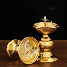 1pc Adjustable Brightness Ghee Lamp Base, Alloy Material, Suitable For Living Room, Home Desk Decor, Great Gift And Home/Room Decoration - Gold - View 5
