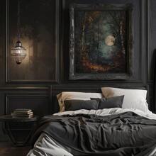 1pc Framed/Unframed Gothic Style Forest Moon Night Aesthetics Art Retro Poster Dark Academia Moody Vintage Painting Canvas Print Wall Picture Ideal Gift For Dorm,Apartment,Living Room,Bedroom,Home Decoration - Multicolor - View 3
