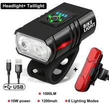 2pcs Bike Front & Rear Light Set, Aluminum Alloy High Brightness Front Light USB Rechargeable, Mountain/Road Bike Night Riding Tail Light