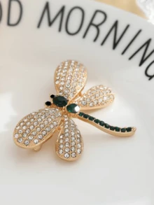 1pc Fashion Elegant Dragonfly Crystal Rhinestone Brooch Pin - Gold - View 2