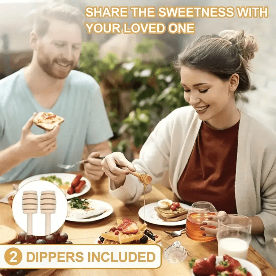 Glass Honey Dispenser Set With Spoon, Honey Jar With Wooden Spoon Lead