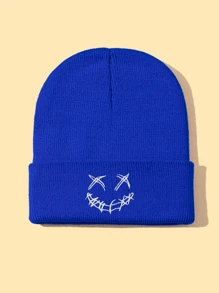 1 件男女通用鬼脸刺绣针织帽，柔软舒适嘻哈无檐帽，适合秋冬日常佩戴冬帽秋季装