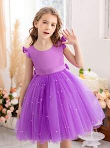 Vestido de princesa de tul con mangas de volantes para fiesta de cumpleaños, baile de graduación, ropa de diario, actuaciones musicales y representaciones escénicas - Morado - Ver 6