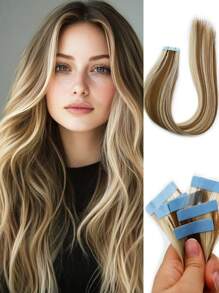 Tape In Hair Extensions Synthetic Hair 24 Inches 10pcs 35g/Pack Straight Hair Extensions - Multicolor - View 2