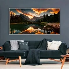 1 件超大尺寸 5D DIY 钻石艺术画套件，山脉、日落、湖泊全钻石艺术画按数字适合成人，美丽风景墙面装饰无框 - 彩色 - 查看 1