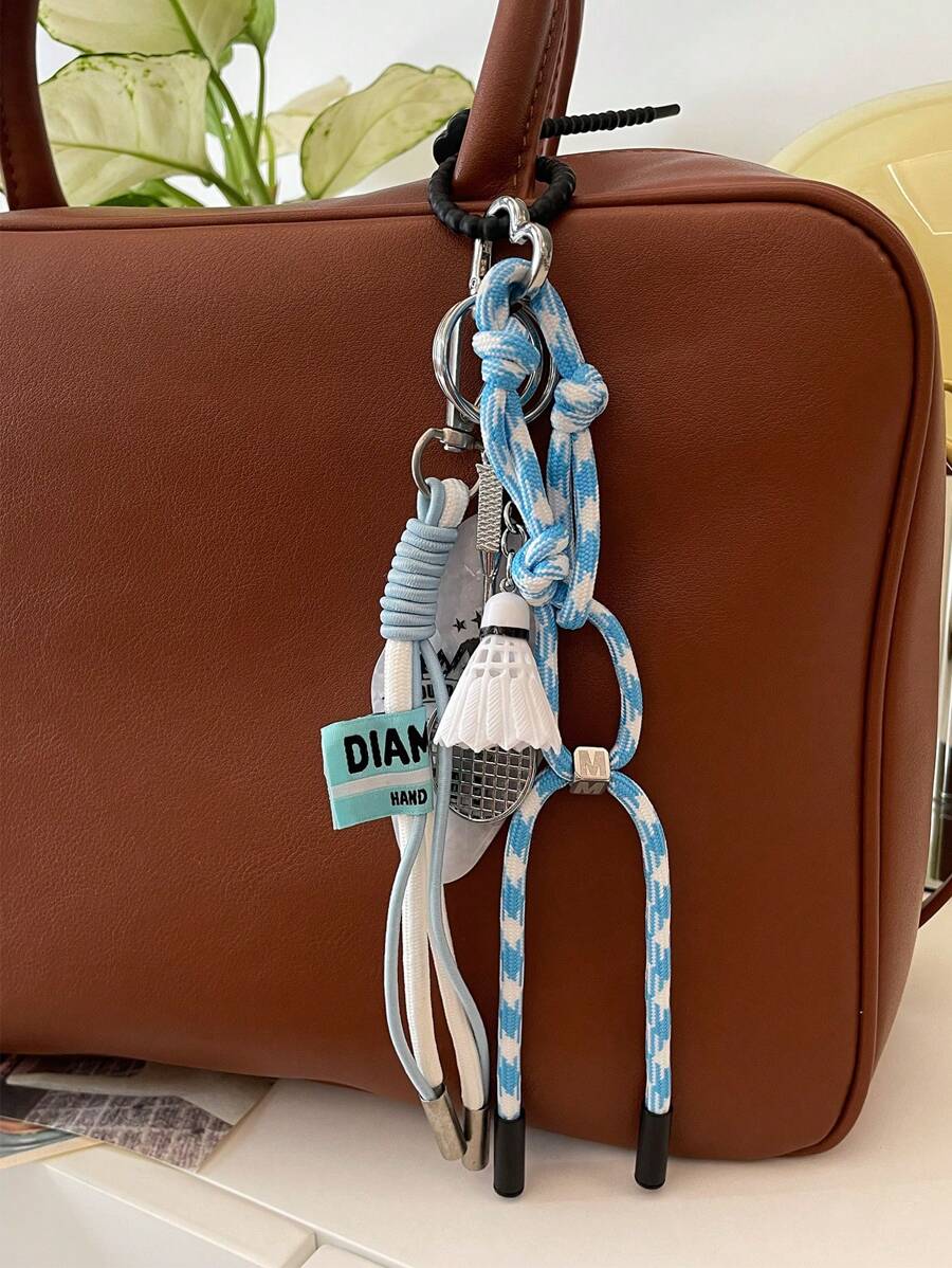 1个时尚创意羽毛球钥匙扣，DIY包包挂件可爱配饰礼品 - 淺藍色 - 查看 1