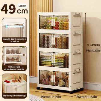 1/2/3/4 Tier Stackable Plastic Storage Bins With Lid And Wheels, Folding Storage Boxes Magnetic Door Multi-Layer Storage Boxes Clothes Organizer, Plastic Organizer Storage Boxes, Multi-Layer Stackable, Snack Storage Cabinet, Book Shelf, Detachable Bedroom, Organizer, Home Storage, White T Shirt Women, Black Pants Women, Ladies Winter Clothes, Dress,