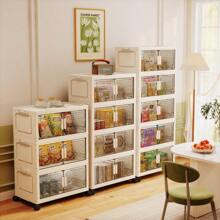 1/2/3/4 Niveles de contenedores de almacenamiento apilables de plástico con tapa y ruedas, cajas de almacenamiento plegables con puerta magnética, cajas de almacenamiento multicapa, organizador de ropa, organizador de plástico, estantería apilable, gabinete de almacenamiento de snacks, estantería de libros, organizador de dormitorio, almacenamiento doméstico, camiseta blanca de mujer, pantalones negros de mujer, ropa de invierno para señoras, vestido