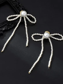 1 对玻璃珍珠长流苏串珠耳环，蝴蝶设计优雅吊坠耳环，适合女士、派对佩戴