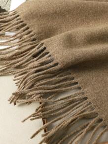 1条女士亮黄色纯色羊绒围巾，带流苏，尺寸30*180厘米，柔软披肩，适合春、夏、秋、冬四季佩戴。 - 深卡其色 - 查看 8