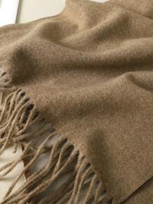 1条女士亮黄色纯色羊绒围巾，带流苏，尺寸30*180厘米，柔软披肩，适合春、夏、秋、冬四季佩戴。 - 深卡其色 - 查看 7