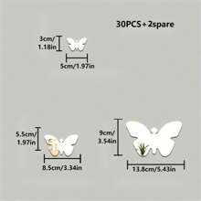 32pcs/Set Multi-Color Mirror Butterfly Wall Stickers, DIY Mirror Butterfly Combination, Art Mirror Butterfly Wallpaper, Home Decor Crafts Suitable For Wall & Mirror Decoration In Living Room, Dining Room, Bedroom, Bathroom, Party, Holiday, Waterproof Decal