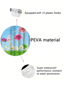 1 件草坪花朵图案印花 PEVA 防水浴帘带挂钩，适用于浴室、浴缸和厨房家居浴室装饰秋季装饰浴室配件返校 - 彩色 - 查看 4