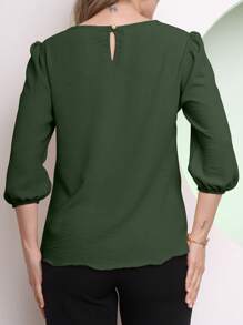 Women's Blouse Tailored Simplicity Elegant Social Basic Crepe 3/4 Sleeve Princess Tamires - 軍綠色 - 查看 6