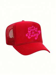 1pc "Take It Easy" Printed Unisex Truck Driver Baseball Mesh Cap With Drawstring, Adjustable Buckle Closure, Non-Stretch, Graphic Design - Baseball Cap - View 8