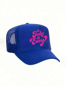 1pc "Take It Easy" Printed Unisex Truck Driver Baseball Mesh Cap With Drawstring, Adjustable Buckle Closure, Non-Stretch, Graphic Design - Baseball Cap - View 6