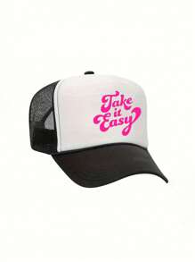 1pc "Take It Easy" Printed Unisex Truck Driver Baseball Mesh Cap With Drawstring, Adjustable Buckle Closure, Non-Stretch, Graphic Design - Baseball Cap - View 7