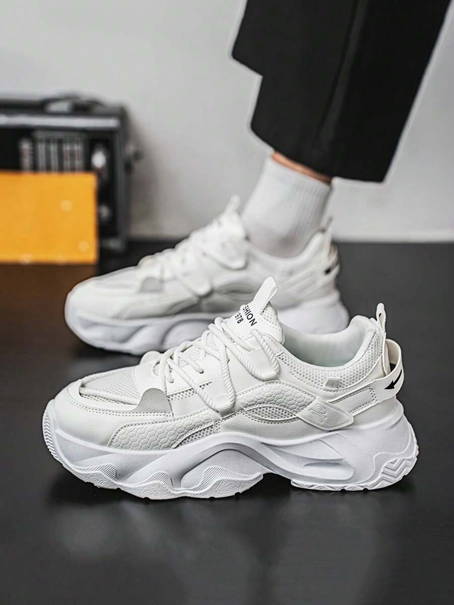 男士厚底时尚潮流运动鞋，黑色运动跑步鞋 - 白色 - 查看 1