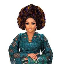 Nigerian Women's Hat Aso O New Color Fabric Weaving, Hand Folded Flower Fan Layered African Hat Topper, Auto Gel Headwear, Suitable For Weddings, Parties, And Other Festivals, Adjustable - A - View 15