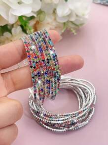 10pcs/Pack Ultra- Multi-Color Bead Tennis Bracelets With Crystal Decor For Women, Include Pink, Blue, Green, Gray, White, Purple - Bracelet Set - View 16