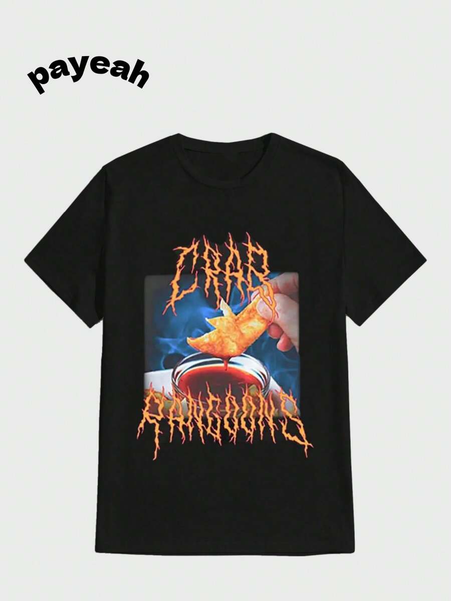 Payeah Crab Rangoon Metal Classic T-Shirt Casual Digital Print Pure Heavy Cotton T Shirt - màu đen - Xem 1
