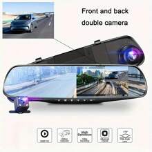 4.3IN Car Rearview Mirror Camera With 1080P Dual Lens, HD Night Vision Recording, Automatic Recording Memory, Push Button - 黑色 - 查看 1