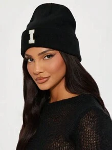 1 件男女通用秋冬弹力针织无檐便帽，时尚街头嘻哈帽，带 26 个字母刺绣标志，Y2K 风格保暖袖口帽 - 黑色 - 查看 31