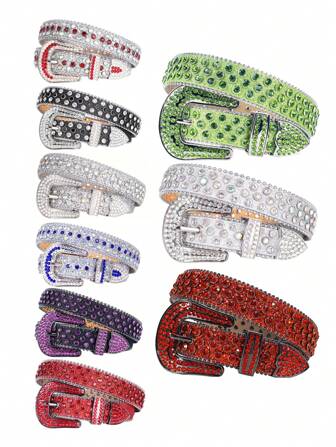 Punk Rock Letter Western Rhinestones Belts Western Cowboy/Cowgirl Belt With Sparkling Hip Hop Rhinestones Belts- Punk Y2K Style, Perfect For Jeans & Dresses