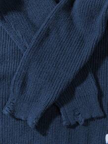 ANDREILEEANDREILEE Men's Street Fashion Design Handmade Lace-Up Hem & Cuff Distressed Fringe Black Minimalist Casual Loose Fit Pullover Knit Sweater, Suitable For Spring, Autumn, Winter - Blue - View 10