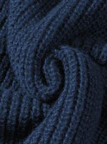 ANDREILEEANDREILEE Men's Street Fashion Design Handmade Lace-Up Hem & Cuff Distressed Fringe Black Minimalist Casual Loose Fit Pullover Knit Sweater, Suitable For Spring, Autumn, Winter - Blue - View 9