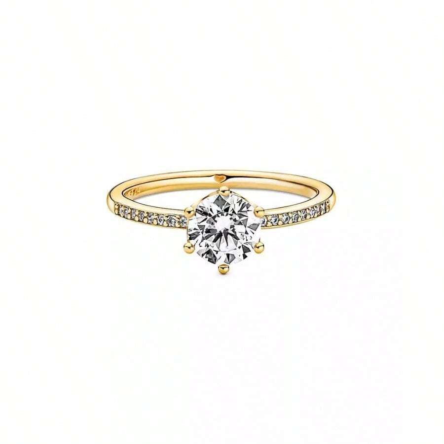 Pandora | Cubic Zinia Moments Clear Sparkling Crown Solitaire Ring | | Women Bangles - Vàng - Xem 1
