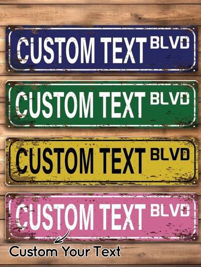 1pc Personalized Vintage Street Sign Custom Text Boulevard Metal Tin Wall Decor, Horizontal Oblong Road Plate For Farm & Home Decoration, Reusable, Ornamental Exquisite, Stylish, High-Quality, Colorful, Vintage Custom, Personalized, Unique Ideal Gifts For Him Her, Boyfriend, Girlfriend, Dad, Mom, Family, Friends For Valentine's Day, For Mother's Day, For Birthdays, For Children's Day Father's Days, For Housewarming Dining Room, Living Room, Home, Valentine Day Decor, Warm Ambience, Fall Decor, Office Decor, Elegant Living