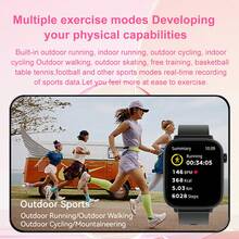 热门 1 件时尚女士 1.83 英寸智能手表，带硅胶表带，健身追踪器，带高清触摸屏，体温，天气预报，蓝牙，心率监测器，久坐提醒，呼叫通知，适用于 Android 和 IOS，是学校、运动、聚会和日常佩戴的绝佳礼物 - 彩色 - 查看 6