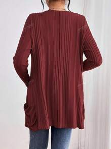 Plus Size Solid Color Cardigan With Pockets, Casual, Spring/Autumn