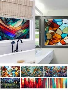 1pc PVC Window Privacy Film Static Clings Stickers Rainbow Film For Glass Door Heat Control Anti UV Color Shattered Creativity - Multicolor - View 4