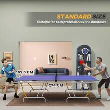 SPORTNOW 9FT Foldable Table Tennis Table, Fold Into Quarters, Indoor Portable Full Size Ping Pong Table With Cover, Net, Paddles, Balls, Blue - Blue - View 4