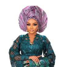 Nigerian Women's Hat Aso O New Color Fabric Weaving, Hand Folded Flower Fan Layered African Hat Topper, Auto Gel Headwear, Suitable For Weddings, Parties, And Other Festivals, Adjustable - A - View 12