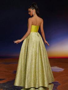 Anymoon 褶皱胸围提花长款晚礼服优雅正式舞会婚礼宾客礼服，适合毕业典礼、晚宴