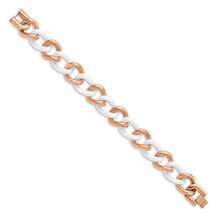 The Black Bow Rose Tone Stainless Steel & White Ceramic Curb Chain Bracelet, 8.25 In