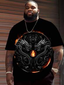 Plus Size Men's Dragon Print Short Sleeve T-Shirt, Summer