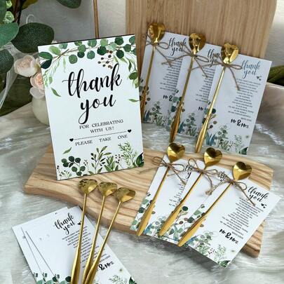 VICKYO 20pcs/50pcs Bridal Shower Favors Set With Message Board, Heart Shaped Tea Spoons Stainless Steel Mini Teaspoons, Wedding Favors Sign Thank You Cards With Rope, For Wedding Guest Gift Souvenir Tea Party Favors,Christmas
