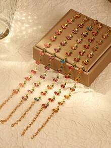 1 chiếc vòng tay hình quả anh đào bằng thép không gỉ mạ vàng 18K, tráng men nhiều màu sắc, kiểu dáng cổ điển thời trang, phù hợp cho tiệc tùng, hẹn hò hoặc công sở. - Sơn màu anh đào nhỏ giọt - Xem 1