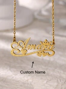 Collares personalizados con nombre y corazón con corona de escayola para mujeres y hombres, collar de acero inoxidable personalizado con colgante y cadena de cuello, regalo de cumpleaños