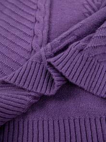 Plus Size Crew Neck Casual Long Sleeve Solid Color Knit Sweater, For Winter - Purple - View 9