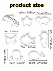 8pcs Ocean Animals Cookie Cutters Whale Dolphin Octopus Crab Turtle Biscuit Mold Marine Life Biscuit Cutter Baked Pastry Stamp Mold Kitchen Baking Tools - White - View 2