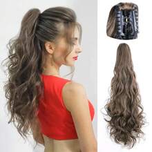 合成耐热卷曲马尾接发 22 英寸长卷曲马尾爪夹接发 马尾长波浪马尾接发 爪夹马尾假发 自然假发 自然造型假发 适合女性 深棕色 适合各种场合 四季皆宜 - 彩色 - 查看 18