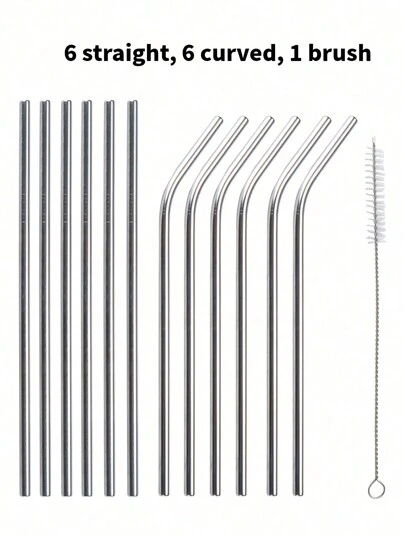 2/4/6/8/10/12 قطعة من أنابيب القش المصنوعة من الفولاذ المقاوم للصدأ والقابلة لإعادة الاستخدام بالإضافة إلى 1 فرشاة تنظيف لمشروبات الفاكهة والشاي، المطبخ، هدايا عيد الميلاد، مستلزمات مدرسية