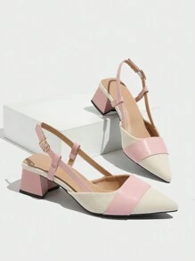 Women's Closed Toe Contrast Color Chunky Heel Pumps, Elegant For Daily Wear, Commuting, Family Gatherings, Festivals, Outdoor Shopping, Suitable For Spring, Summer, Autumn And Winter, Pink High Heels Match With Formal Outfits - Pink - View 5