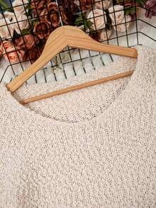 Plus Size Solid Color Crew Neck Casual Long Sleeve Knit Sweater, For Winter - Apricot - View 8